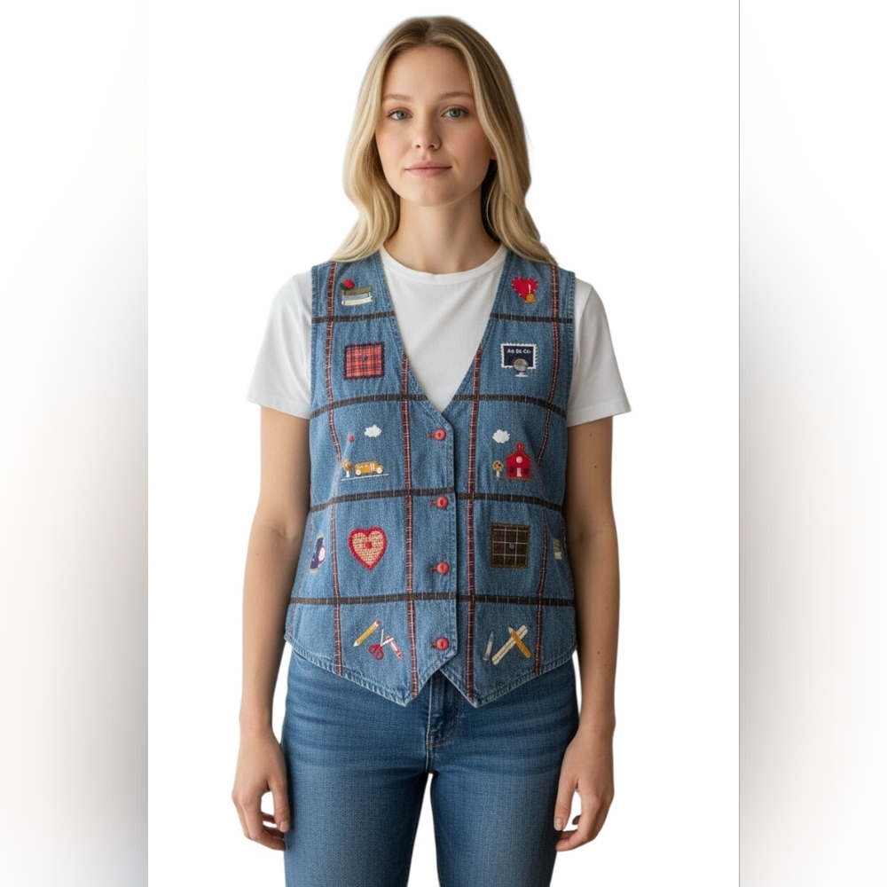 Vintage Bobbie Brooks Woman Teacher Education Denim Vest 22W/24W